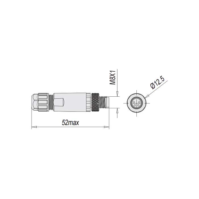 M8 4Pin、公頭直型、螺釘連接、63F121