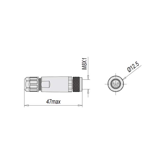 M8 4Pin、母頭直型、螺釘連接、63F081